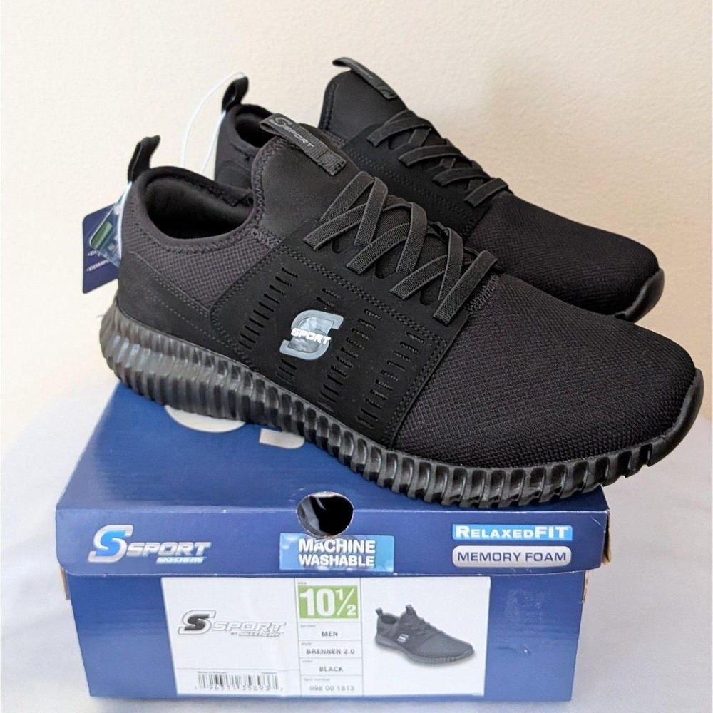 New Skechers S Sport Men's Brennen 2.0 Memory Foam Sneakers Shoes Black 10.5